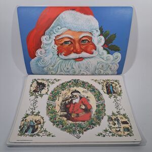 Vintage 4 Plastic Laminate Double Side Placemats Santa Christmas Holiday 1994 US